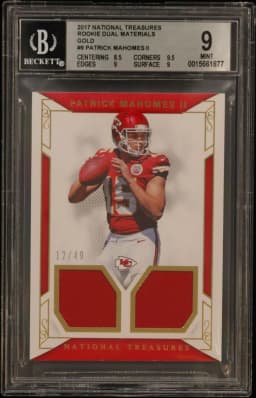 2017 #9 Patrick Mahomes II BGS 9 Panini National Treasures Rookie Dual Materials Gold