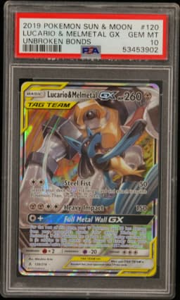 2019 #120 Lucario & Melmetal GX PSA 10 Sun & Moon Unbroken Bonds