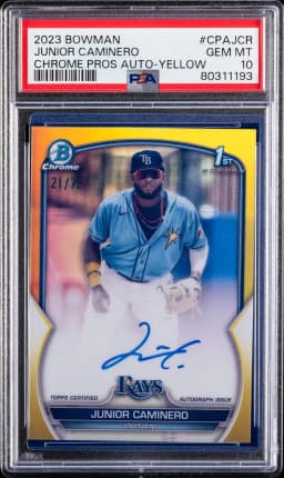 2023 #CPAJCR Junior Caminero PSA 10 Bowman Chrome Prospect Autographs Baseball