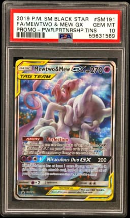 2019 #SM191 Full Art/Mewtwo & Mew GX PSA 10 SM Black Star Promo