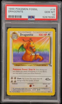 1999 #19 Dragonite PSA 10 Fossil
