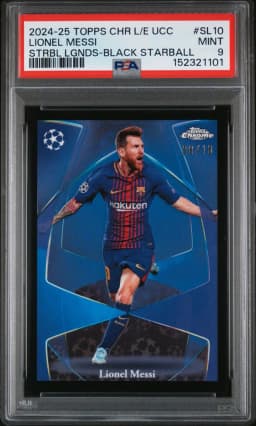 2024 #SL10 Lionel Messi PSA 9 Topps Chrome Logofractor Edition UEFA Club Competitions Starball Legends