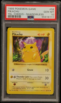 1999 #58 Pikachu PSA 10 Game