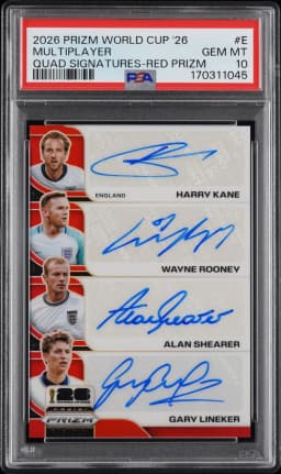 2026 #E Alan Shearer/Gary Lineker/Harry Kane/Wayne Rooney PSA 10 Panini Prizm FIFA World Cup 2026 Quad Signatures
