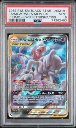2019 #SM191 Full Art/Mewtwo & Mew GX PSA 9 SM Black Star Promo