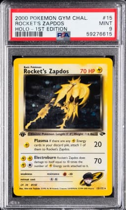 2000 #15 Rocket's Zapdos Holo-1st Edition PSA 9 Gym Challenge Pokemon