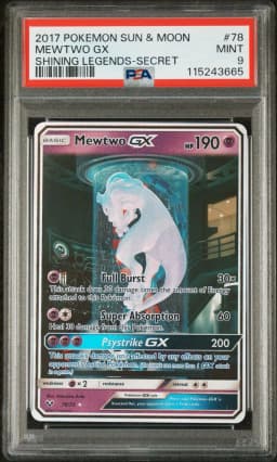 2017 #78 Mewtwo GX PSA 9 Sun & Moon Shining Legends