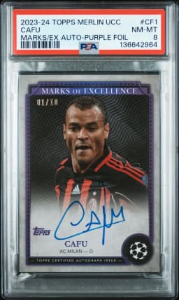 2023 #CF1 Cafu PSA 8 Topps Merlin UEFA Club Competitions Marks of Excellence Autographs