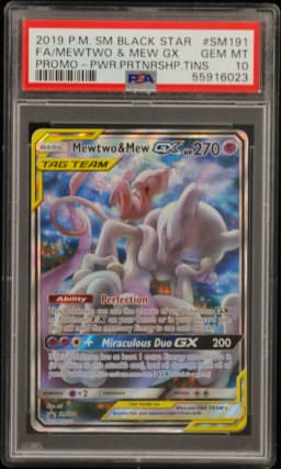 2019 #SM191 Full Art/Mewtwo & Mew GX PSA 10 SM Black Star Promo