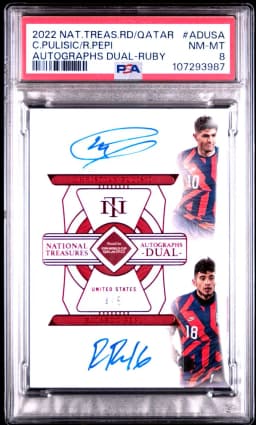 2022 #ADUSA Christian Pulisic/Ricardo Pepi PSA 8 Panini National Treasures FIFA Road to World Cup Qatar Autographs Dual