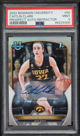 2022 #50 Caitlin Clark PSA 9 Bowman Chrome University Basketball