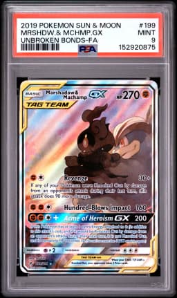 2019 #199 Full Art/Marshadow & Machamp GX PSA 9 Sun & Moon Unbroken Bonds