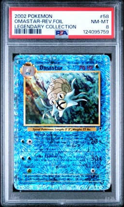 2002 #58 Omastar-Reverse Foil PSA 8 Legendary Collection