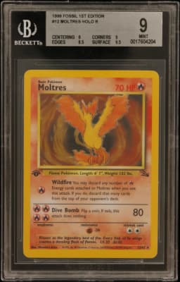 1999 #12 Moltres HOLO R BGS 9 Fossil 1st Edition