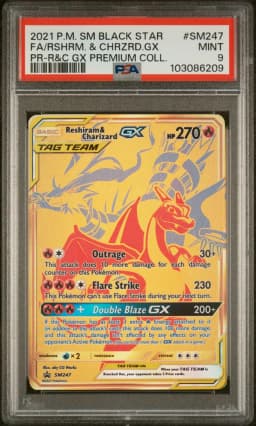 2021 #SM247 Full Art/Reshiram & Charizard GX PSA 9 SM Black Star Promo