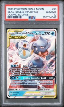 2019 #38 Blastoise & Piplup GX PSA 10 Sun & Moon Cosmic Eclipse