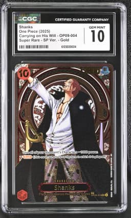 2025 #OP09-004 Shanks SR SP Ver. (SP next to number) Gold CGC 10 Carrying on His Will (OP13) - English