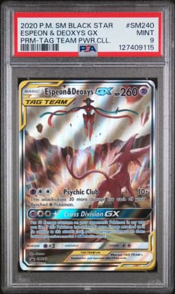 2020 #SM240 Espeon & Deoxys GX PSA 9 SM Black Star Promo