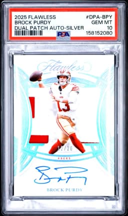 2025 #DPA-BPY Brock Purdy PSA 10 Panini Flawless Dual Patch Autographs