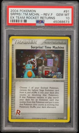 2004 #91 Surprise! Time Machine-Reverse Foil PSA 10 EX Team Rocket Returns