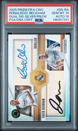 2025 #DS-RA David Beckham/Ronaldo PSA 10 Panini Prizm FIFA Club World Cup Dual Signatures