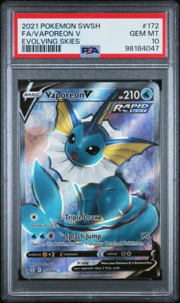 2021 #172 Full Art/Vaporeon V PSA 10 Sword & Shield Evolving Skies