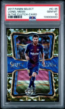 2017 #IC-35 Lionel Messi PSA 10 Camo Panini Select in the Clutch Soccer