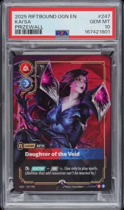 2025 #247 Kai'SA - Daughter of the Void PSA 10 Riftbound: League of Legends Ogn-Origins Plated Legends