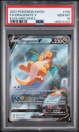 2021 #192 Full Art/Dragonite V PSA 10 Sword & Shield Evolving Skies