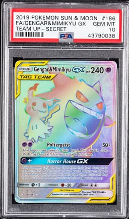 2019 #186 Full Art/Gengar & Mimikyu GX PSA 10 Sun & Moon Team Up Pokemon