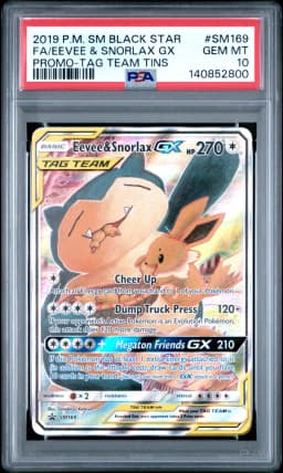 2019 #SM169 Full Art/Eevee & Snorlax GX PSA 10 SM Black Star Promo