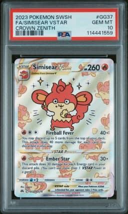 2023 #GG37 Full Art/Simisear Vstar PSA 10 Sword and Shield Crown Zenith