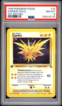 1999 #15 Zapdos-Holo 1st Edition PSA 8 Fossil