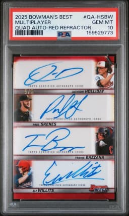 2025 #QA-HSBW Eli Willits/Jackson Holliday/Paul Skenes/Travis Bazzana PSA 10 Bowman's Best Quad Autographs