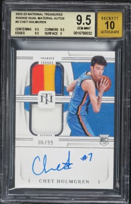 2022 #2 Chet Holmgren BGS 9.5 Panini National Treasures Rookie Dual Material Autographs Basketball