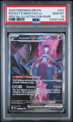 2025 #231 Team Rocket's Mewtwo EX PSA 10 Dri EN-Destined Rivals Pokemon