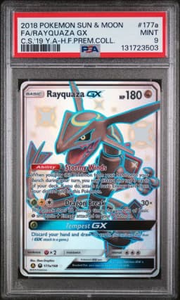 2018 #177a Full Art/Rayquaza GX PSA 9 Sun & Moon Celestial Storm