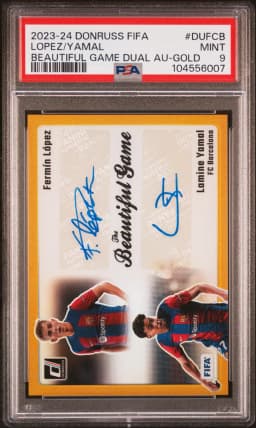 2023 #DUFCB Fermin Lopez/Lamine Yamal PSA 9 Panini Donruss FIFA the Beautiful Game Dual Autographs