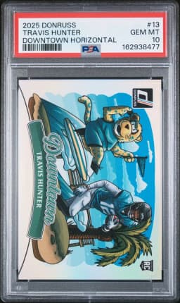 2025 #13 Travis Hunter PSA 10 Panini Donruss Downtown Horizontal