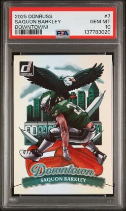 2025 #7 Saquon Barkley PSA 10 Panini Donruss Downtown! Football