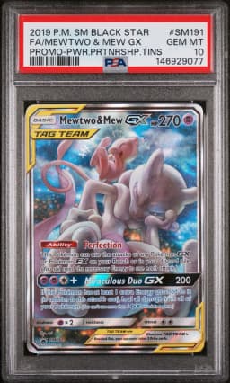 2019 #SM191 Full Art/Mewtwo & Mew GX PSA 10 SM Black Star Promo
