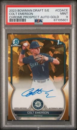 2023 #CDACE Colt Emerson PSA 9 Bowman Draft Sapphire Edition Chrome Prospect Autographs
