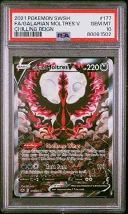 2021 #177 FA/GALARIAN MOLTRES V PSA 10 Sword & Shield Chilling Reign