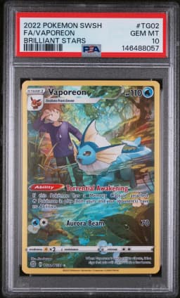 2022 #TG02 Full Art/Vaporeon PSA 10 Sword & Shield Brilliant Stars