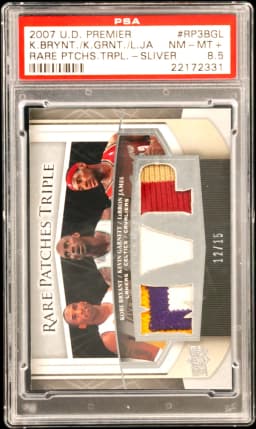 2007 #RP3BGJ Kevin Garnett/Kobe Bryant/LeBron James PSA 8.5 Upper Deck Premier Rare Patches Triple
