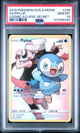 2019 #239 Full Art/Piplup PSA 10 Sun & Moon Cosmic Eclipse