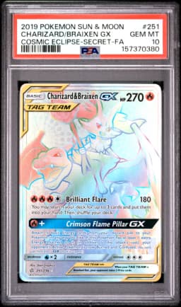 2019 #251 Full Art/Charizard & Braixen GX PSA 10 Sun & Moon Cosmic Eclipse
