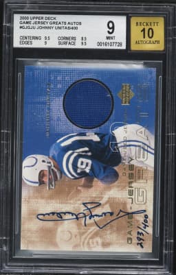 2000 #GJGJU Johnny Unitas BGS 9 Upper Deck Game Jersey Greats Autographs Football