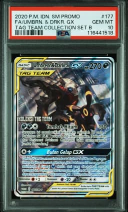 2020 #177 Full Art/Umbreon & Darkrai GX PSA 10 Indonesian SM Promo Pokemon