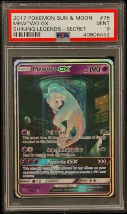 2017 #78 Mewtwo GX PSA 9 Sun & Moon Shining Legends